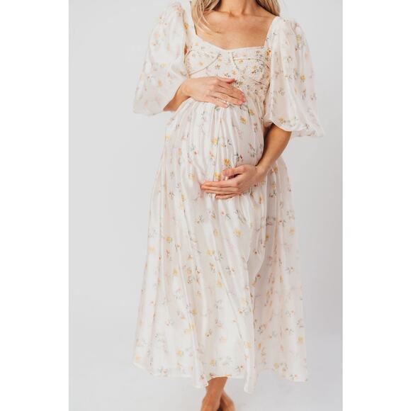 Worth Collective NWT Harlow Maxi Dress in Tiny Yellow Floral Bump Friendly XL - Picture 4 of 15